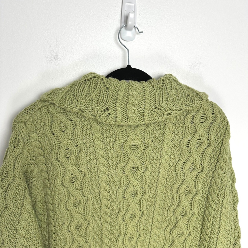 NWOT Aran Crafts Merino Wool Butterfly Stitch Long Zip Cardigan‎ Green XL - Picture 5 of 8
